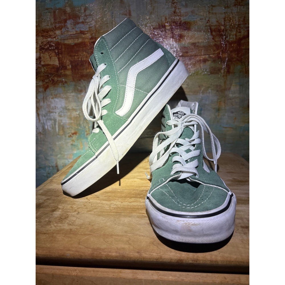 Vans Sk8-Hi High Top Sneakers‎ Sage Green White Suede Canvas Skate Shoes Mens 8